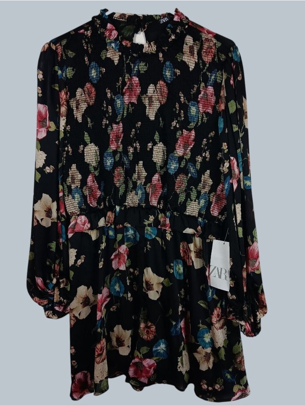 Zara Floral Smocked Ruffle Sheer Romper Womens XL Multicolor Boho Whimsygoth